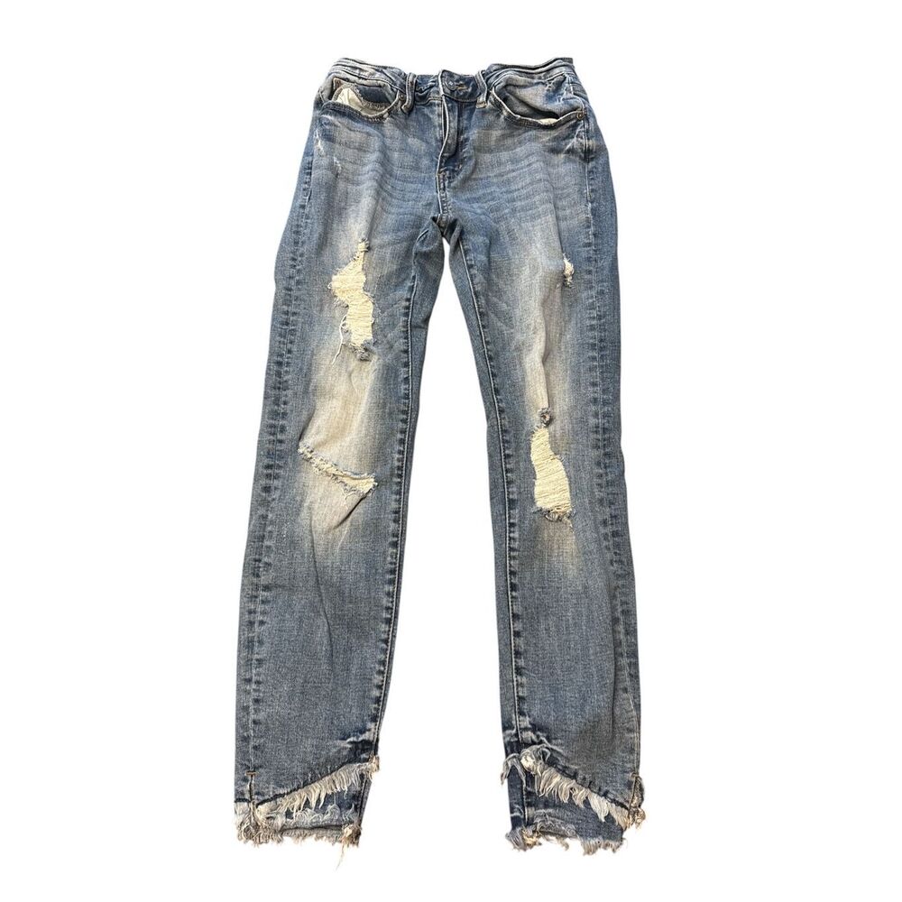 KanCan Juniors 7/27 Raw Hem Distressed Skinny Jeans